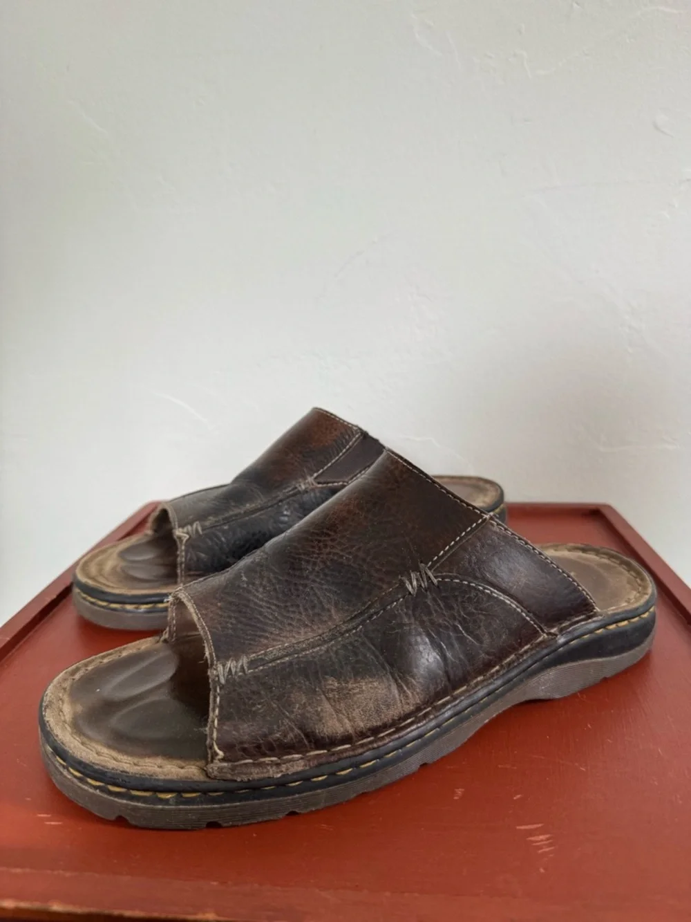 Vintage Dr. Martens Open Toe Sandals Brown Leather Slide Casual Distressed 11